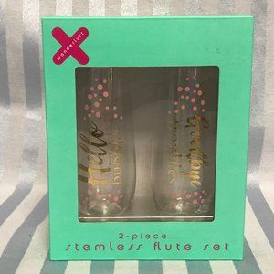 New 2-pc stemless "Hello Bubbles..." Champagne flute set